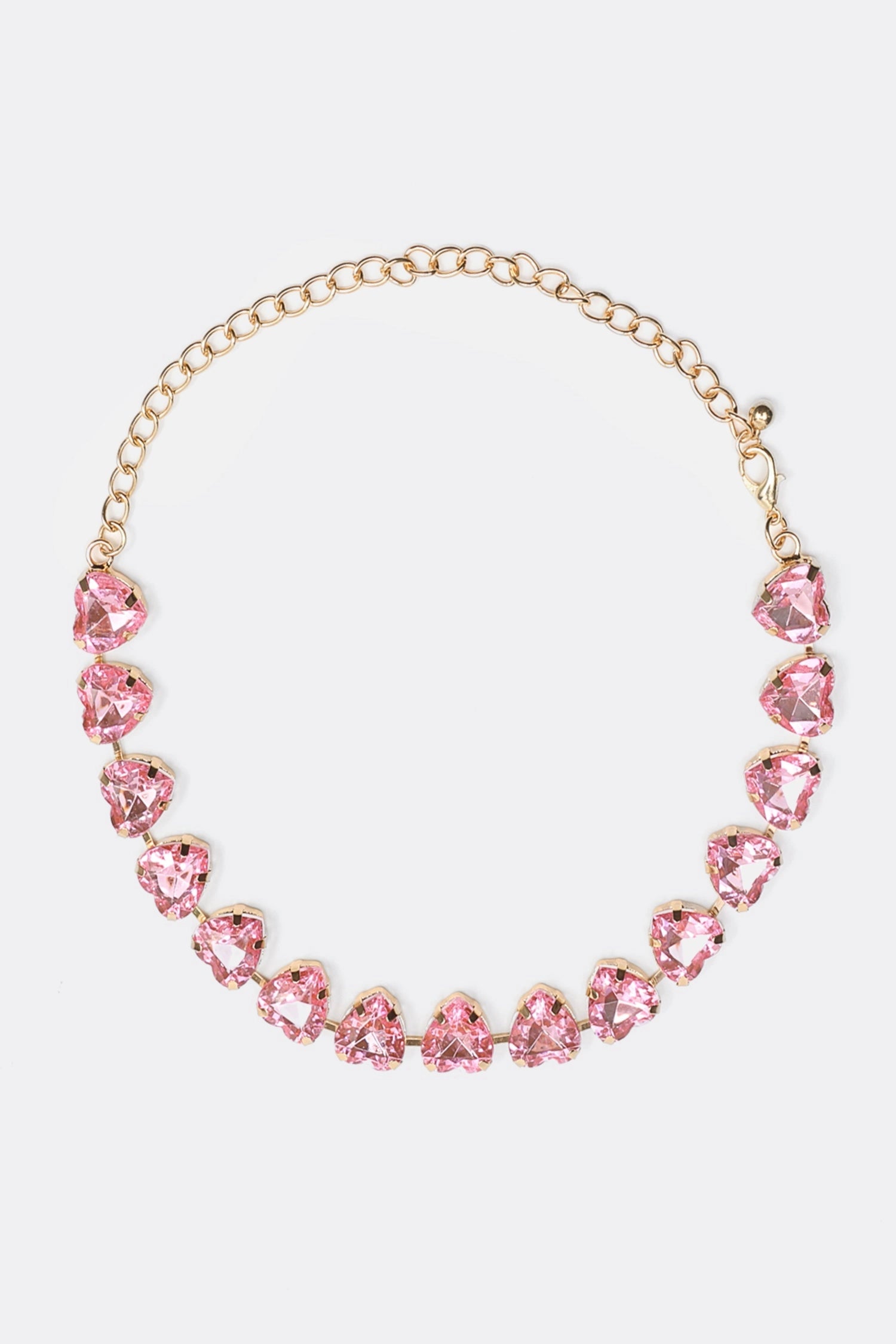 Stud Heart Shape Faux Pink Crystal Necklace