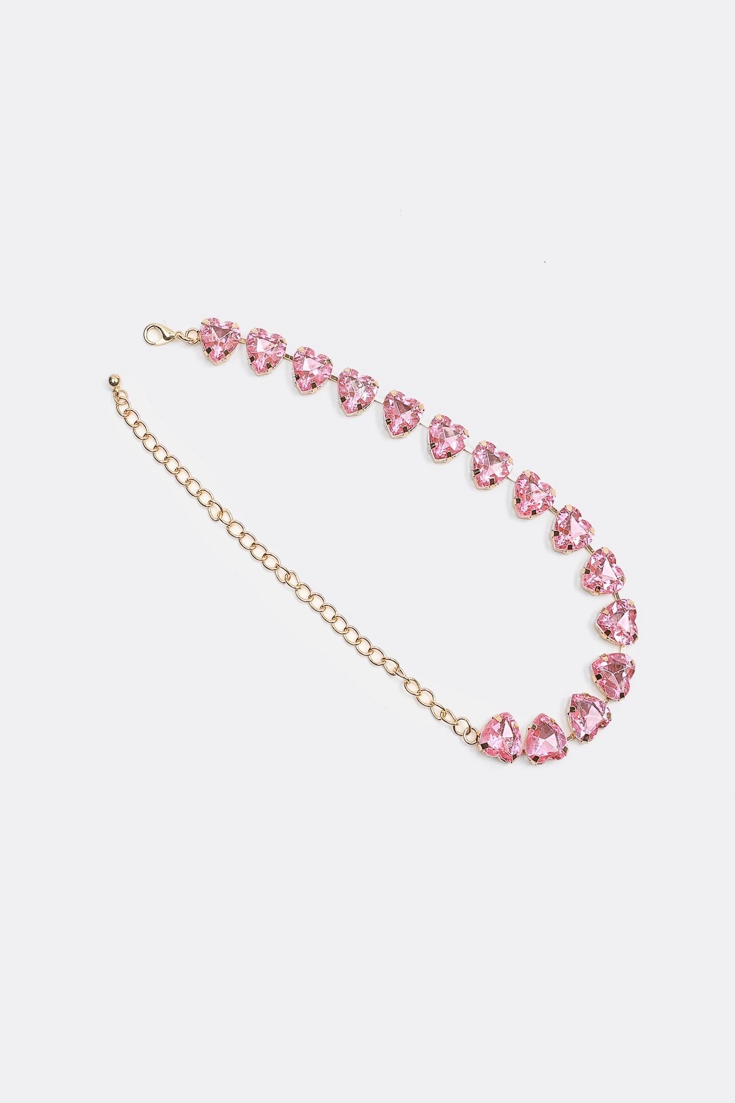 Stud Heart Shape Faux Pink Crystal Necklace