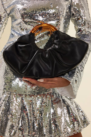 PU Leather Ruched Bag with Acrylic Handle