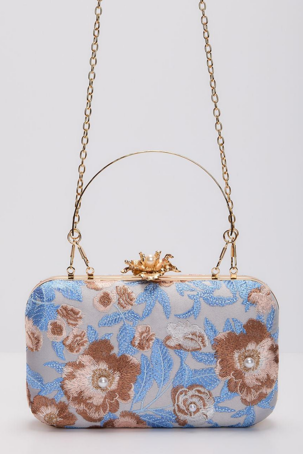 Freesia Embroidered Hard Case Clutch