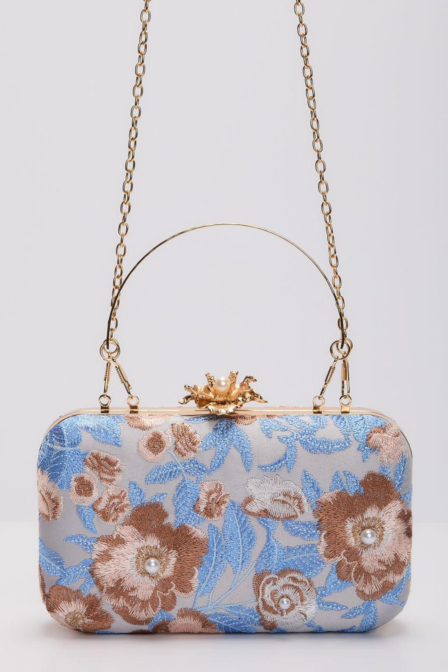 Freesia Embroidered Hard Case Clutch