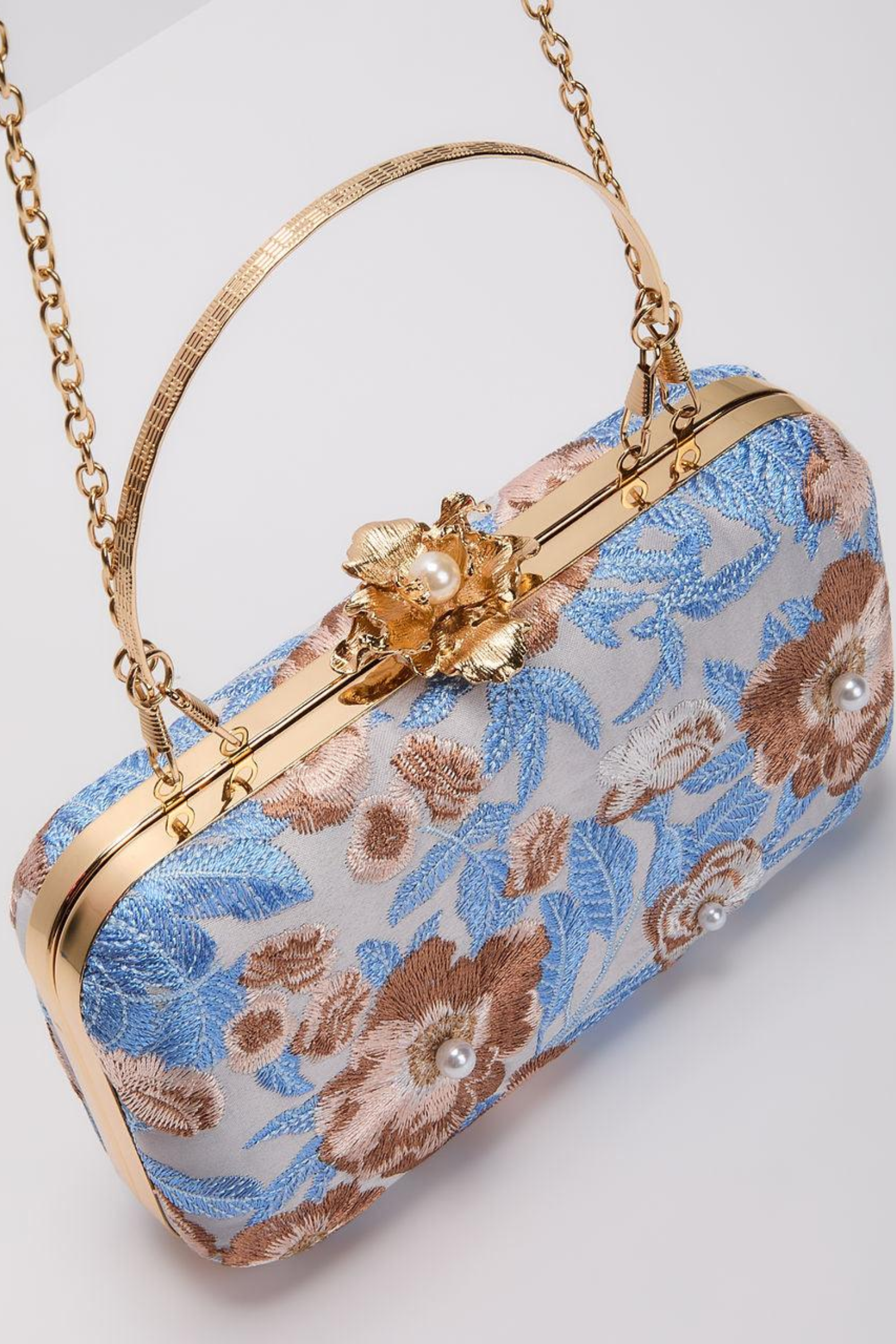 Freesia Embroidered Hard Case Clutch