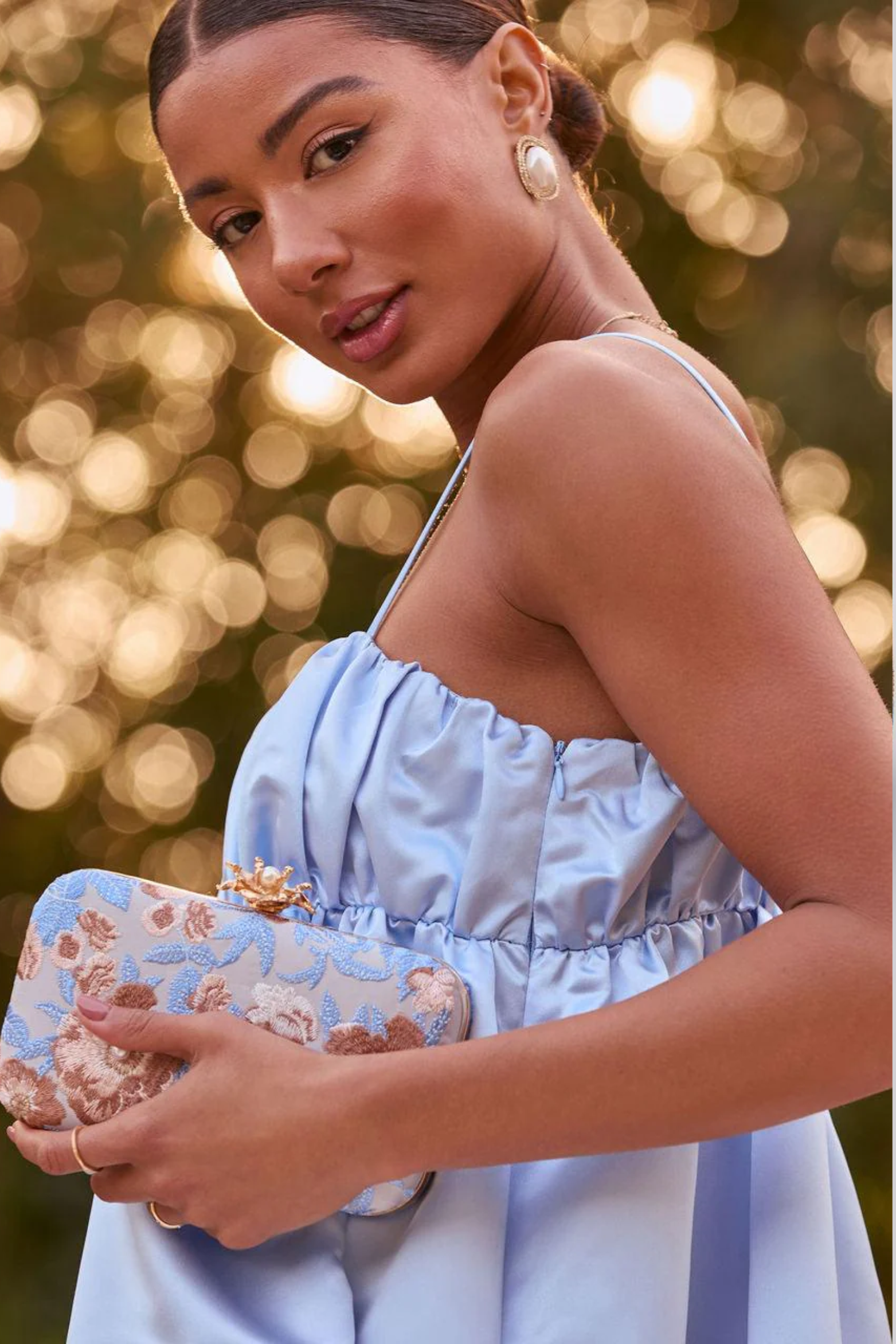 Freesia Embroidered Hard Case Clutch