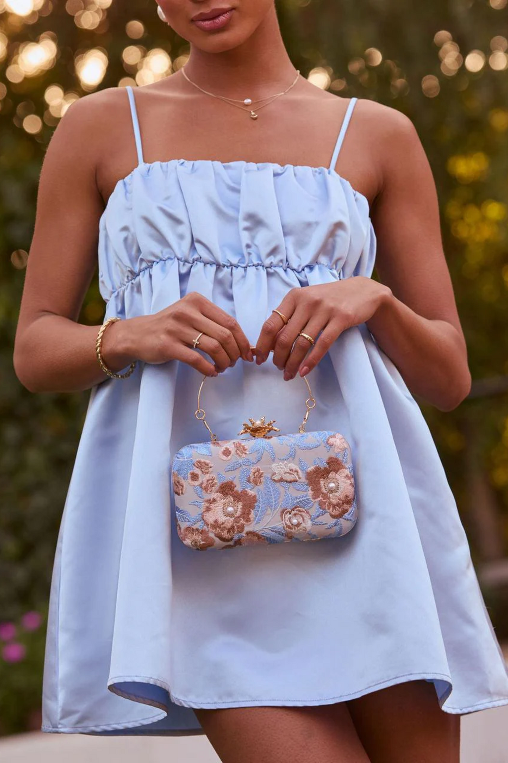 Freesia Embroidered Hard Case Clutch