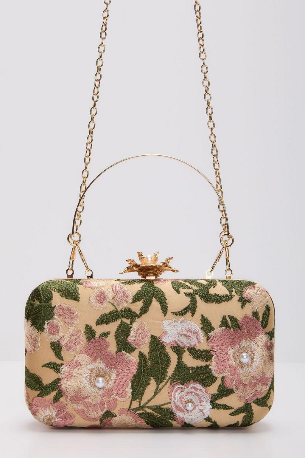Freesia Embroidered Hard Case Clutch