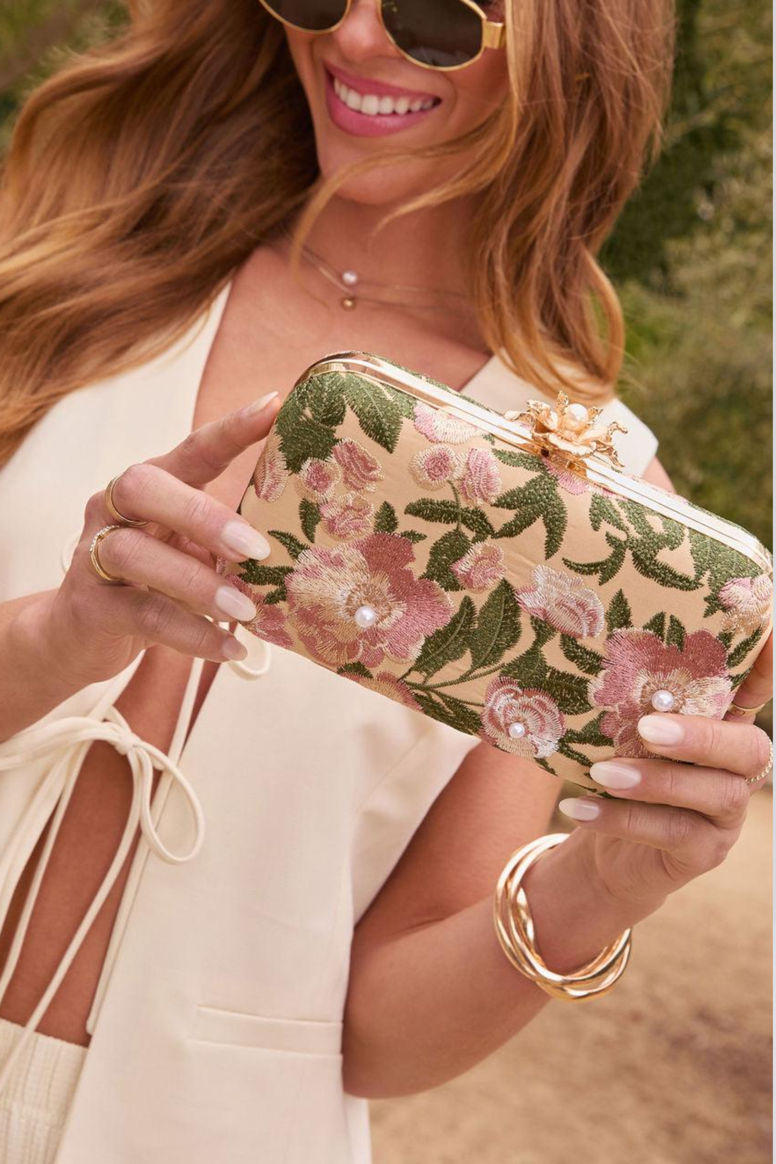 Freesia Embroidered Hard Case Clutch