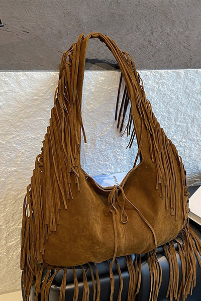 Fringe-Accented Hobo Bag