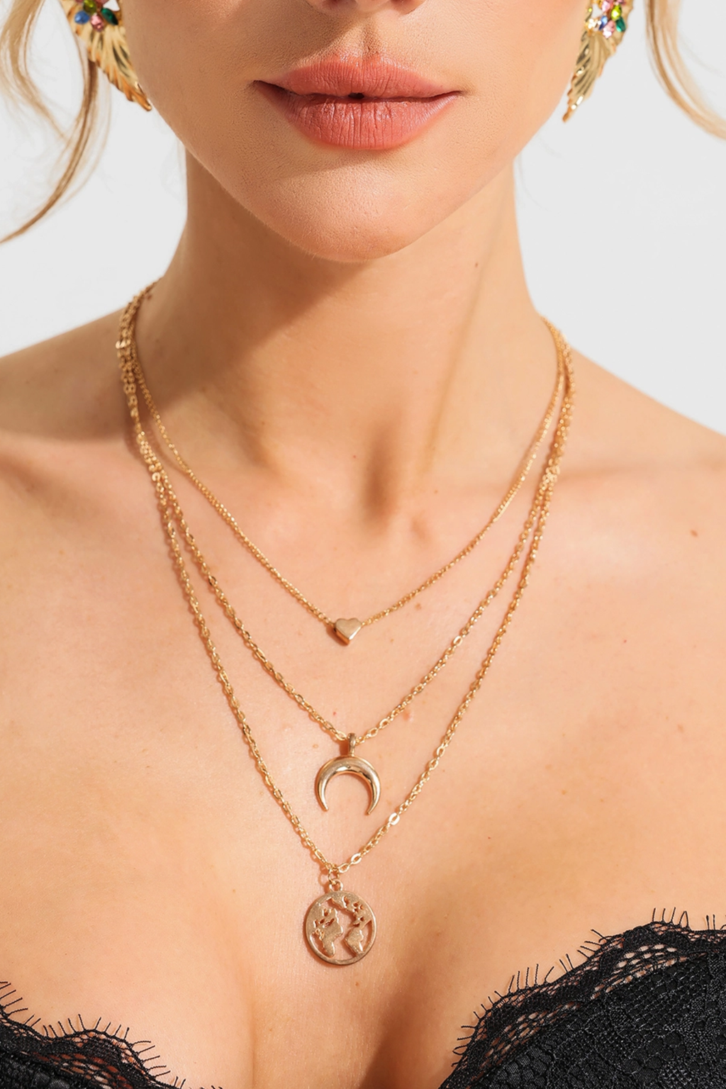 Stud Heart Shape Metal Multi-Layered Necklace