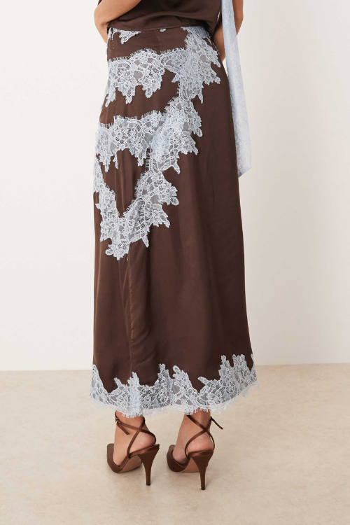 Contrast Lace Halter Neck Skirt Set