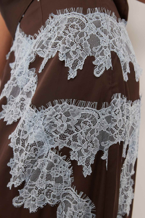 Contrast Lace Halter Neck Skirt Set