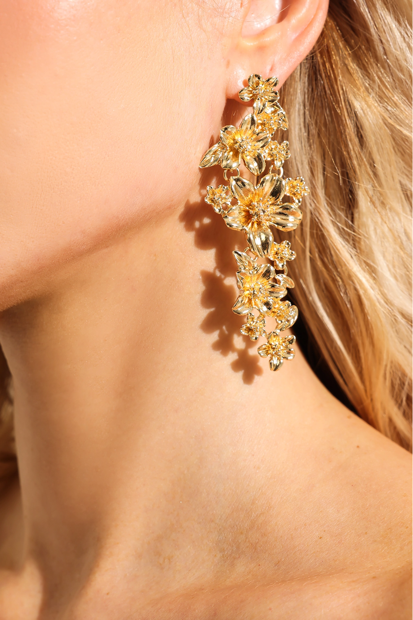 Gold Floral Metal Stud Earrings