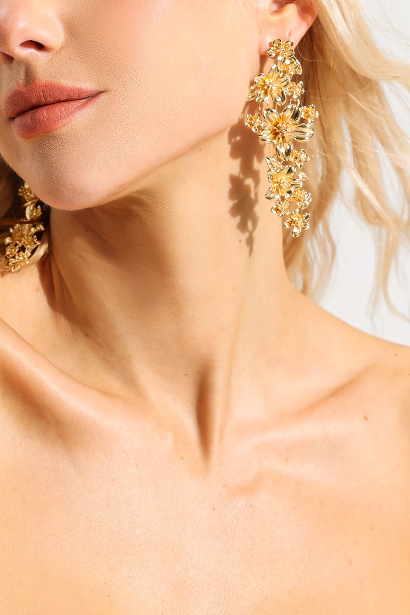 Gold Floral Metal Stud Earrings