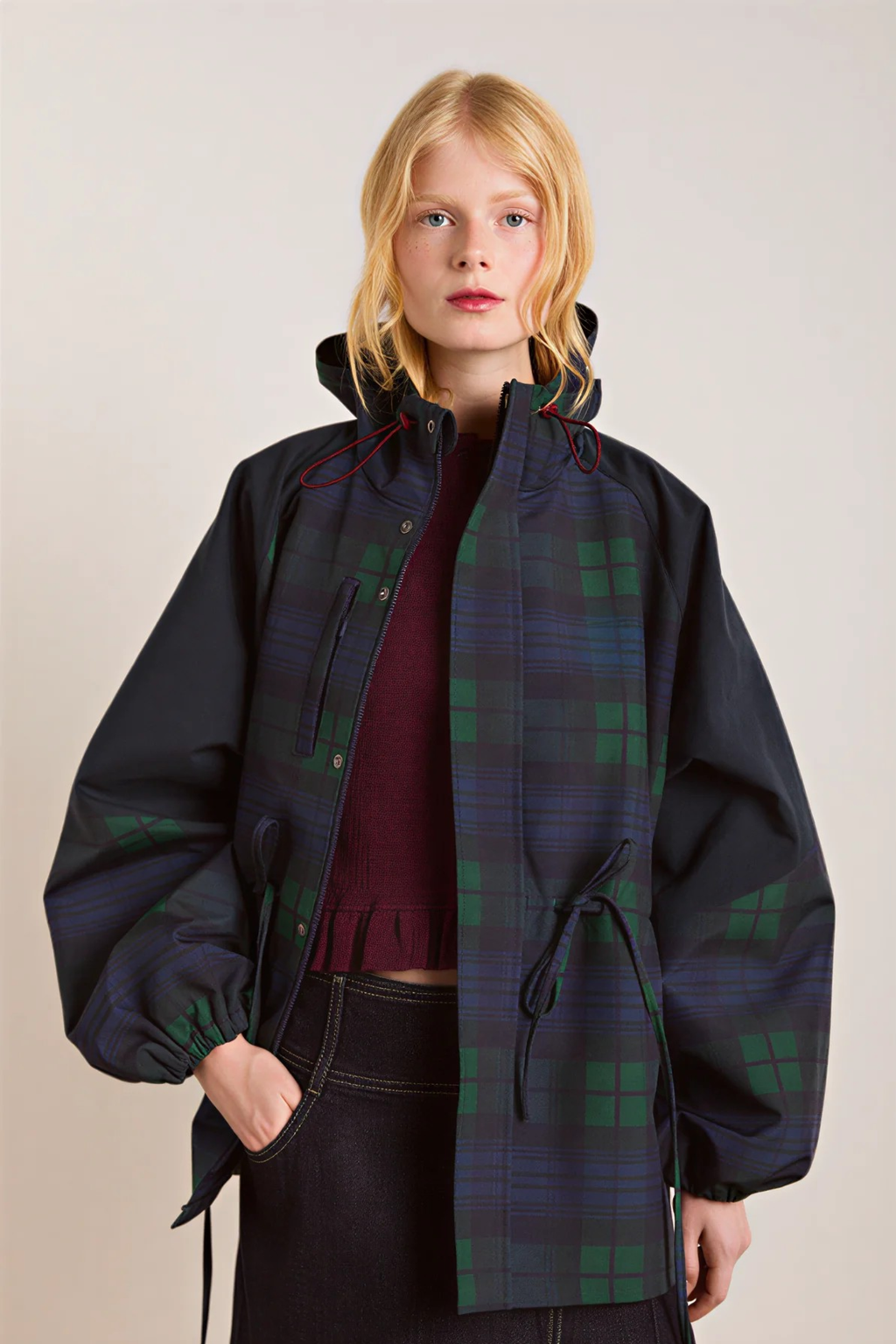 Navy Check Waterproof Raincoat