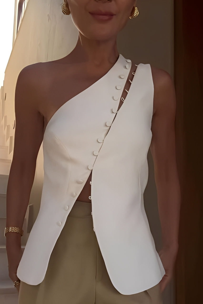 Ascent One Shoulder Button Detail Top