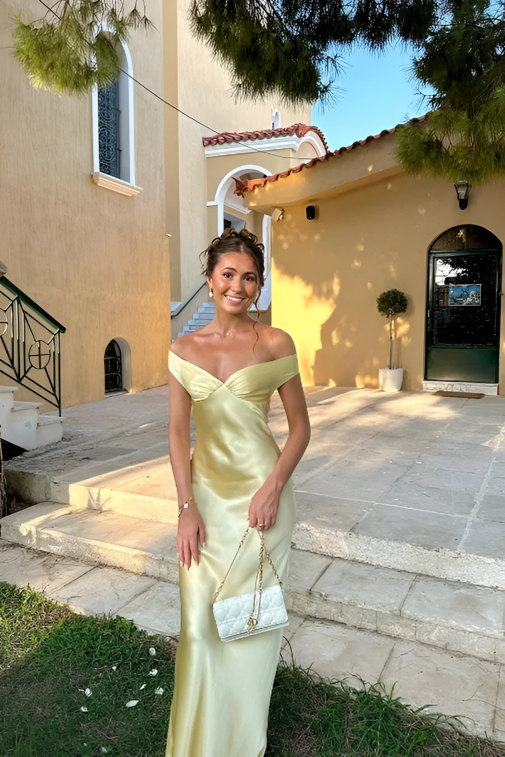 Charlotte Off Shoulder Yellow Maxi Dress