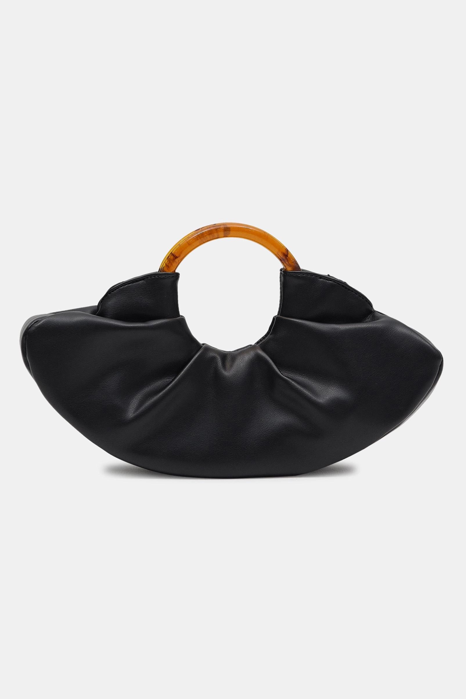 PU Leather Ruched Bag with Acrylic Handle