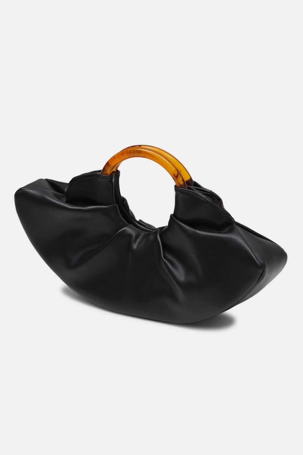 PU Leather Ruched Bag with Acrylic Handle