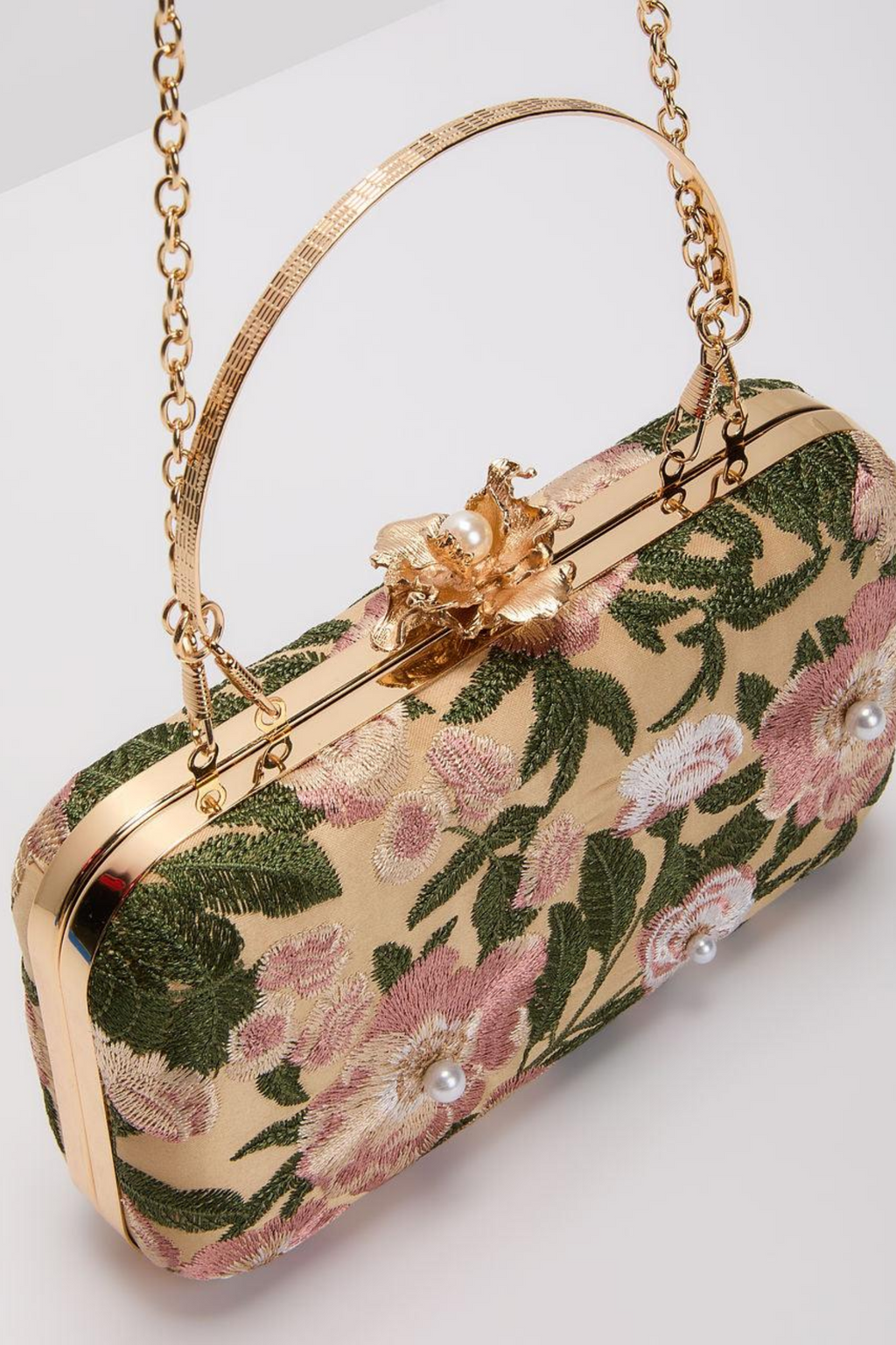 Freesia Embroidered Hard Case Clutch