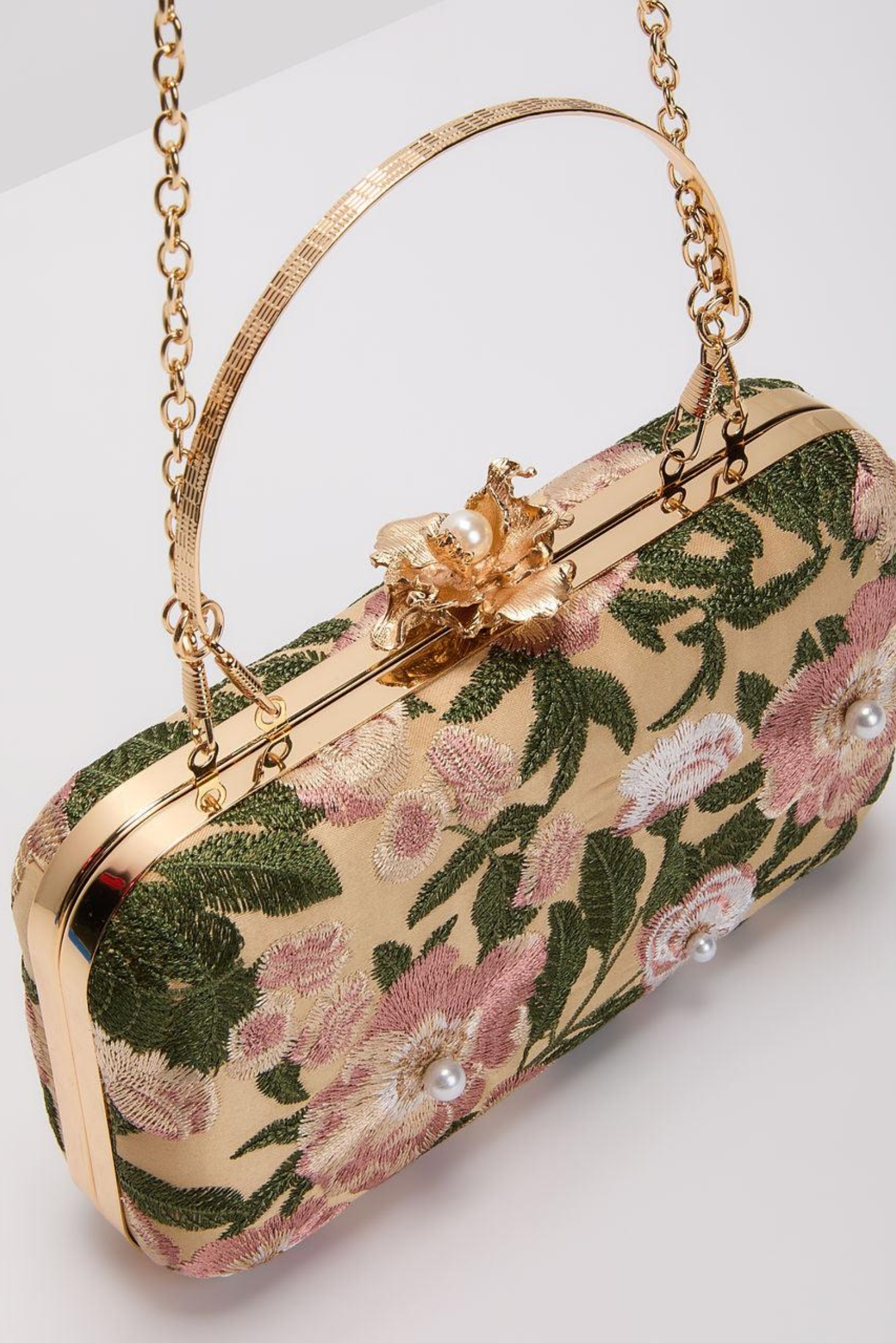 Freesia Embroidered Hard Case Clutch