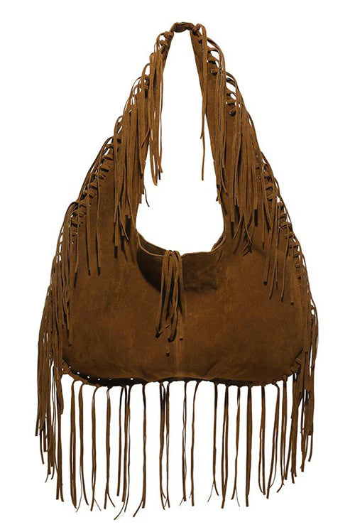 Fringe-Accented Hobo Bag