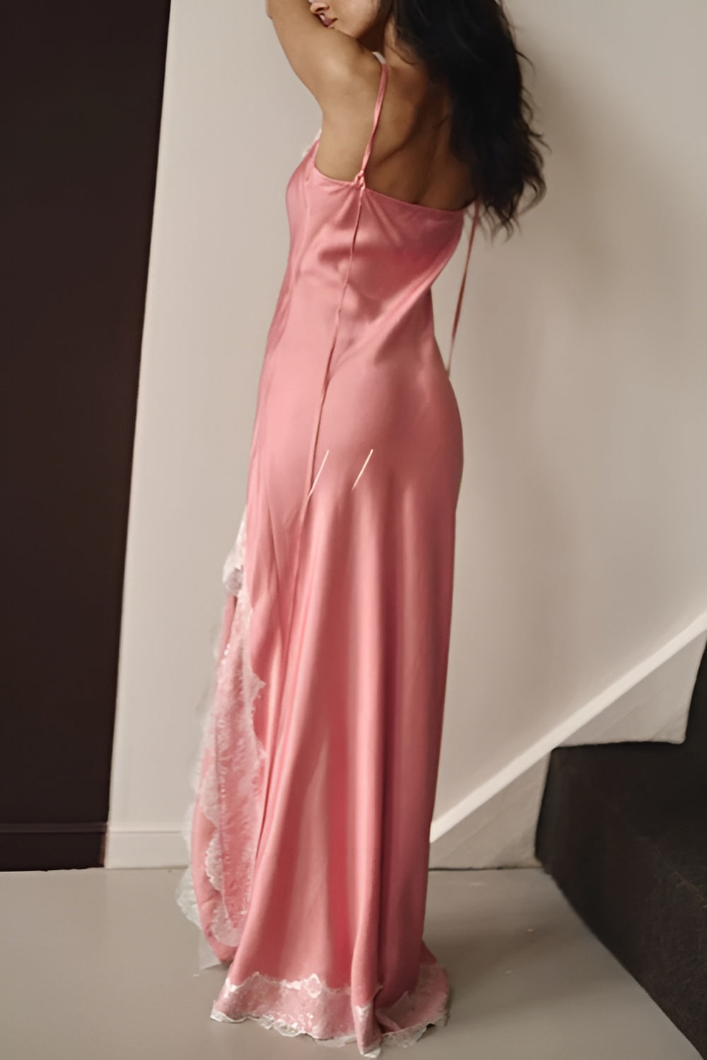 Satin Lace Slit Maxi Dress