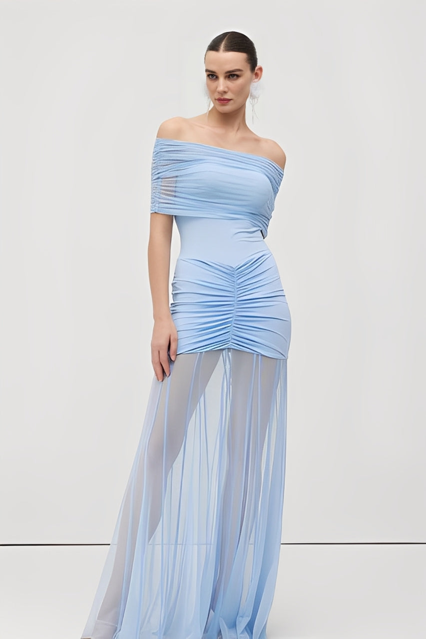 Slinky Off Shoulder Maxi Dress