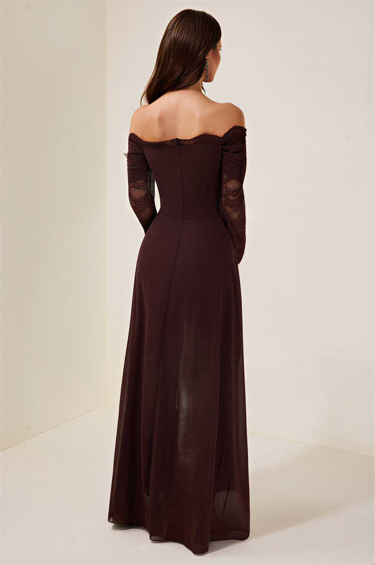 Lace Splicing Chiffon Off Shoulder Maxi Dress