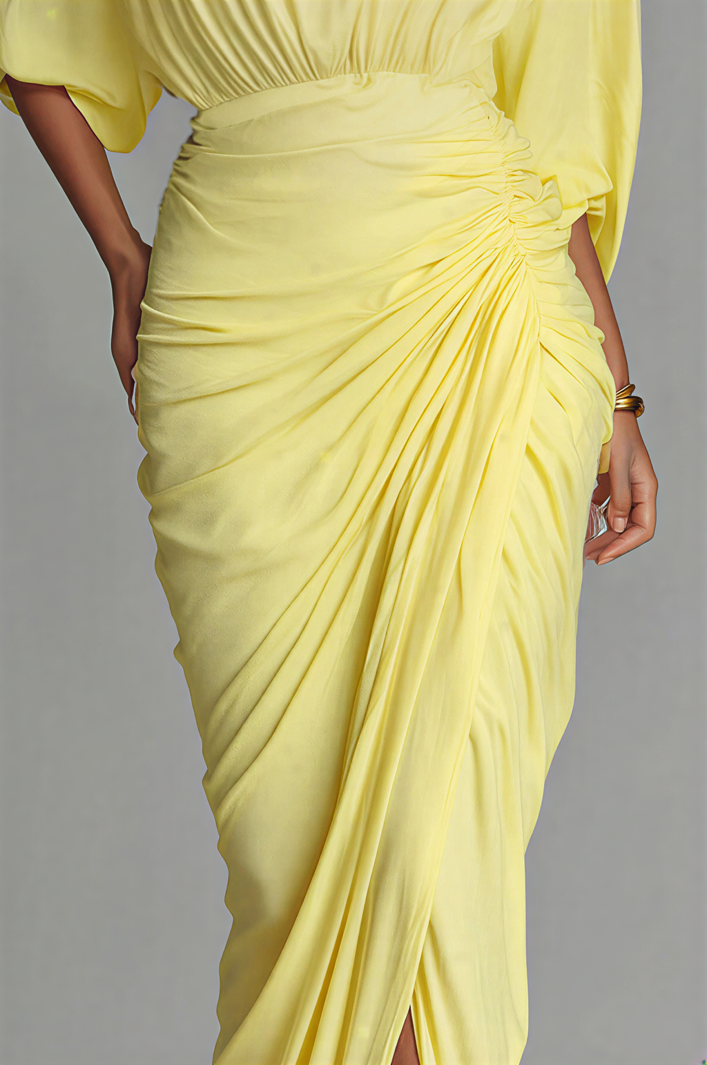 Elegant High Neck Half Sleeve Pleated Maxi Dress
