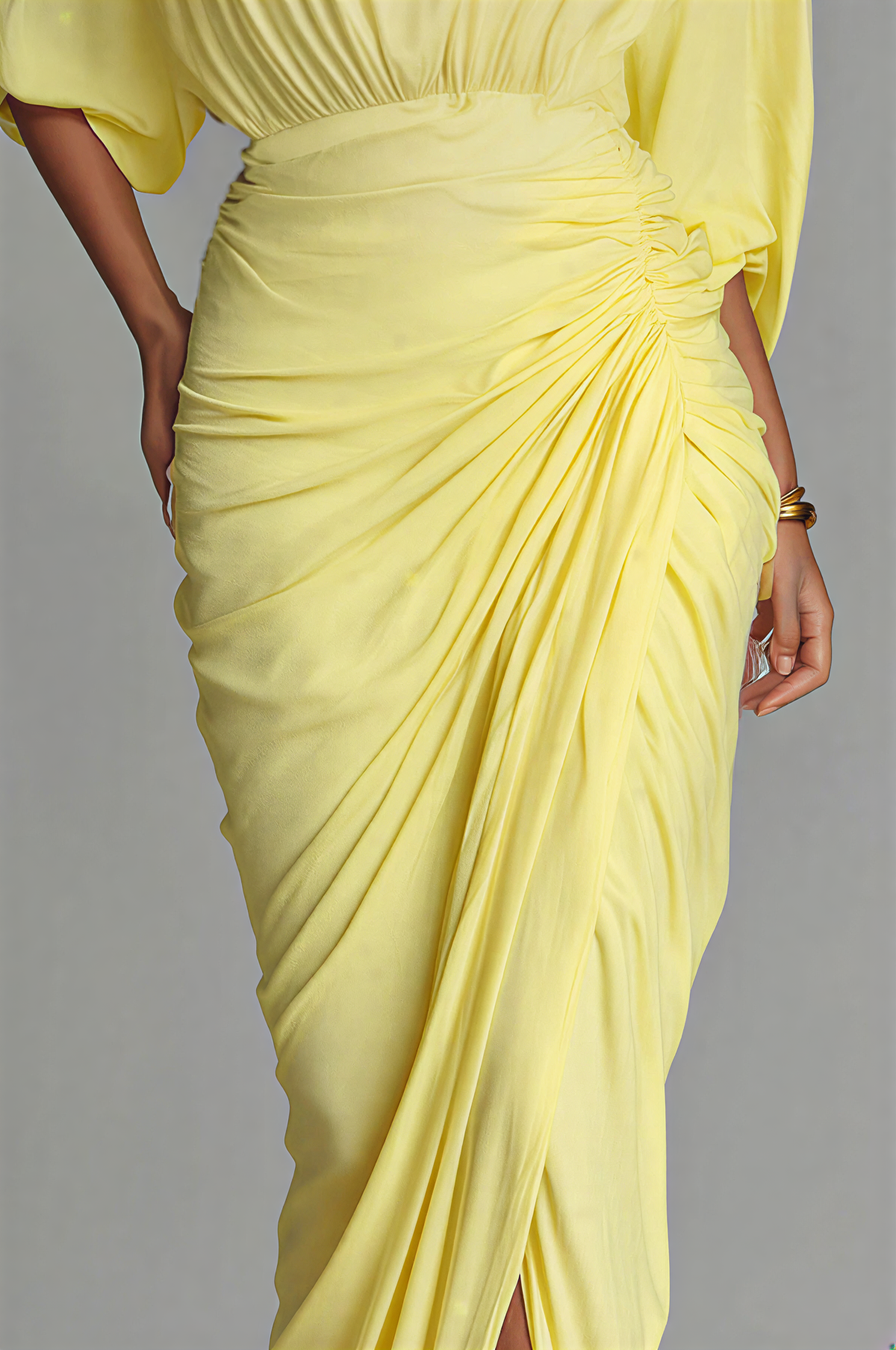 Elegant High Neck Half Sleeve Pleated Maxi Dress