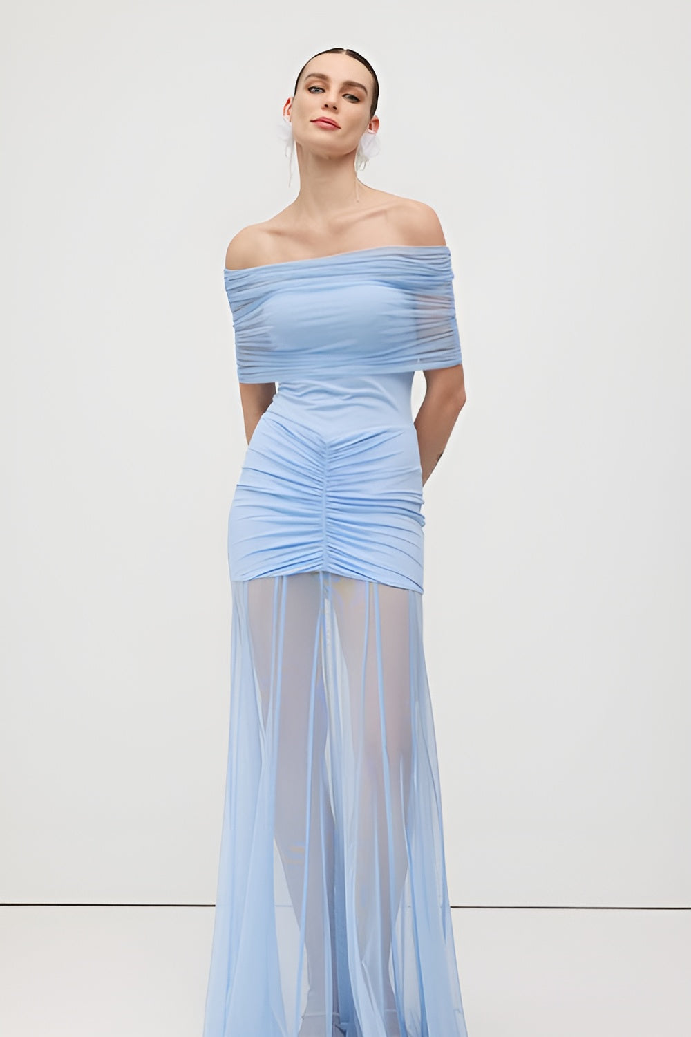 Slinky Off Shoulder Maxi Dress