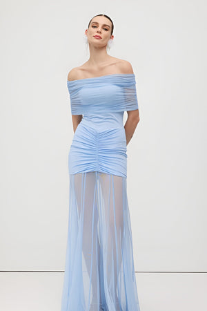 Slinky Off Shoulder Maxi Dress