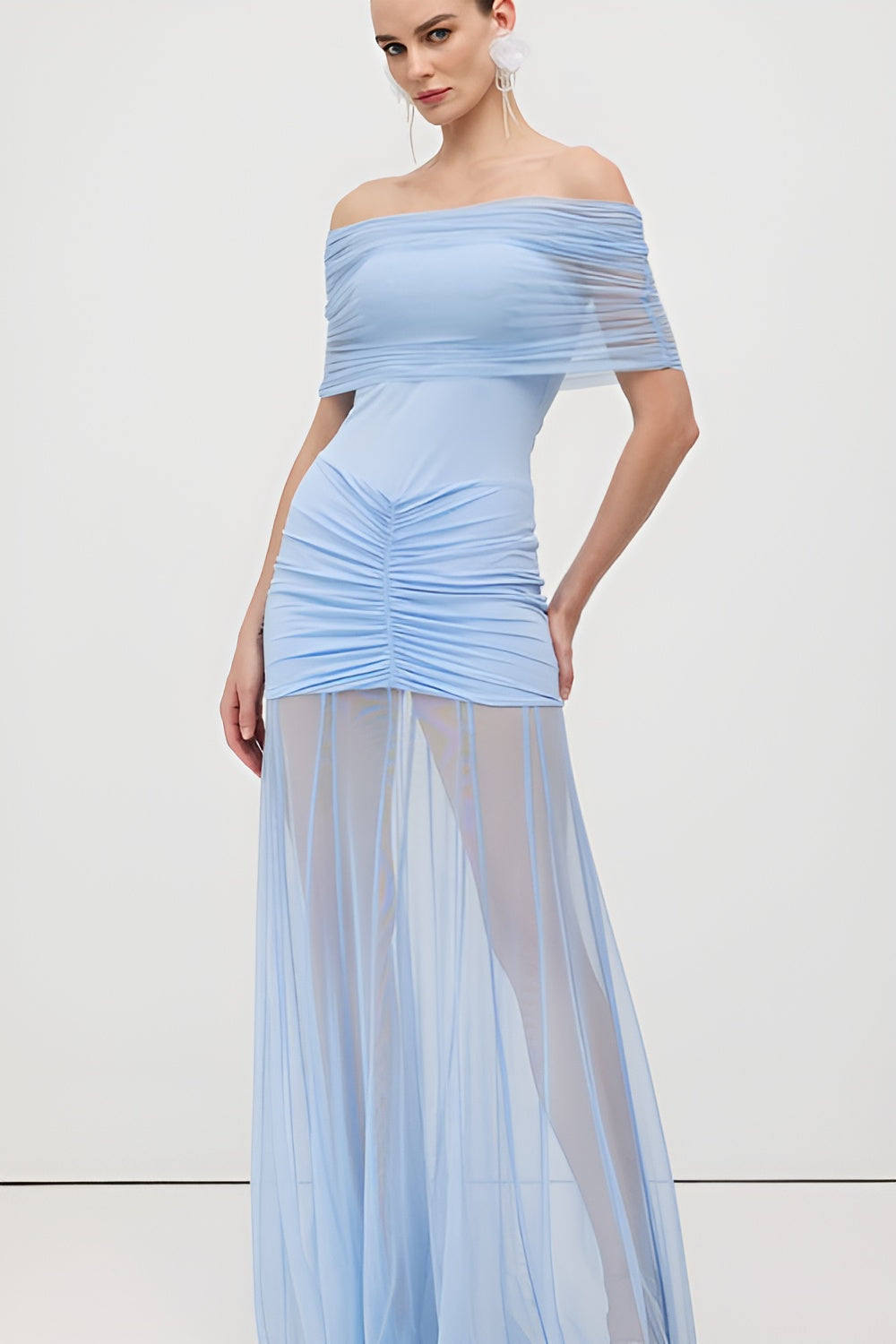 Slinky Off Shoulder Maxi Dress