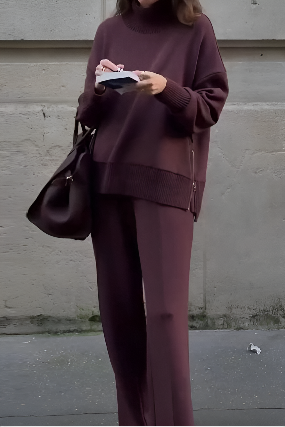 Double Soft Turtleneck Zip Sweatshirt & Pants Set