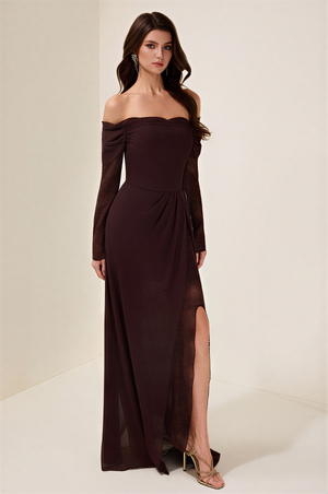 Lace Splicing Chiffon Off Shoulder Maxi Dress