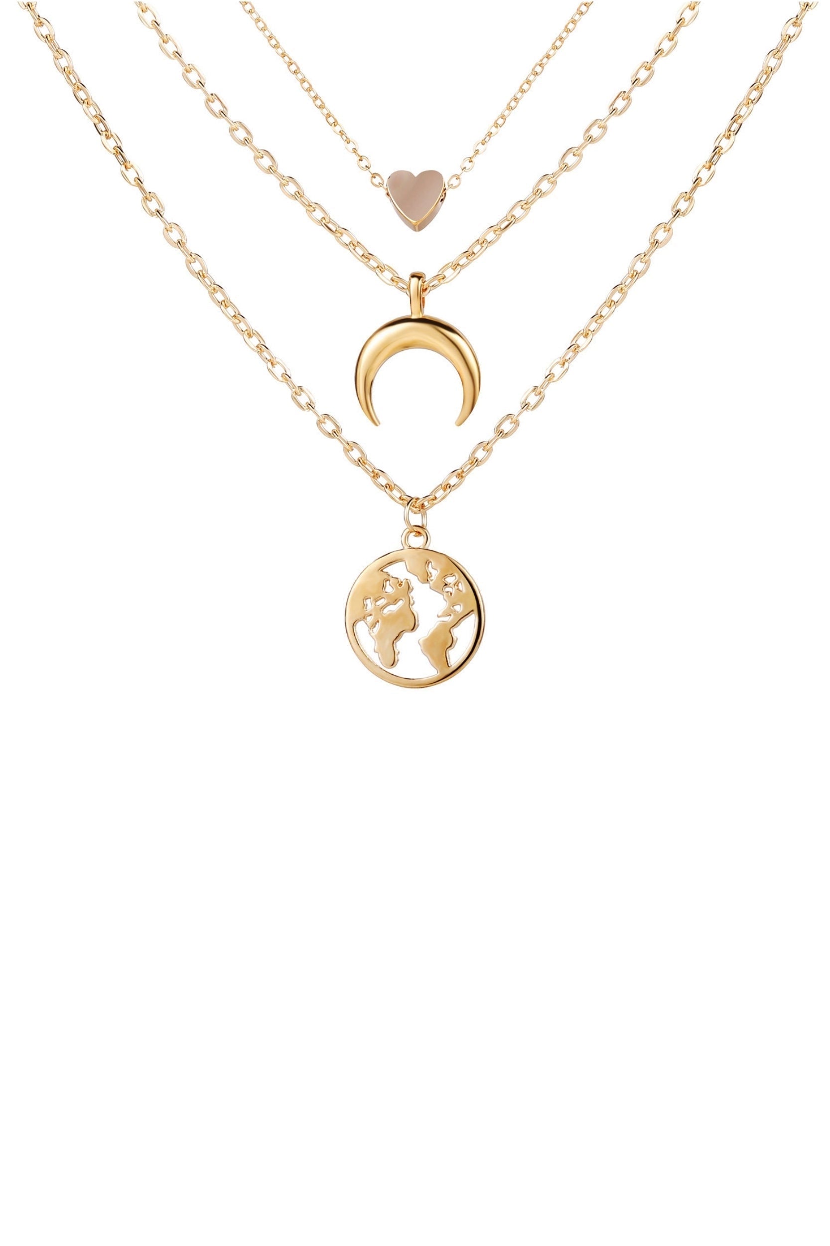 Stud Heart Shape Metal Multi-Layered Necklace